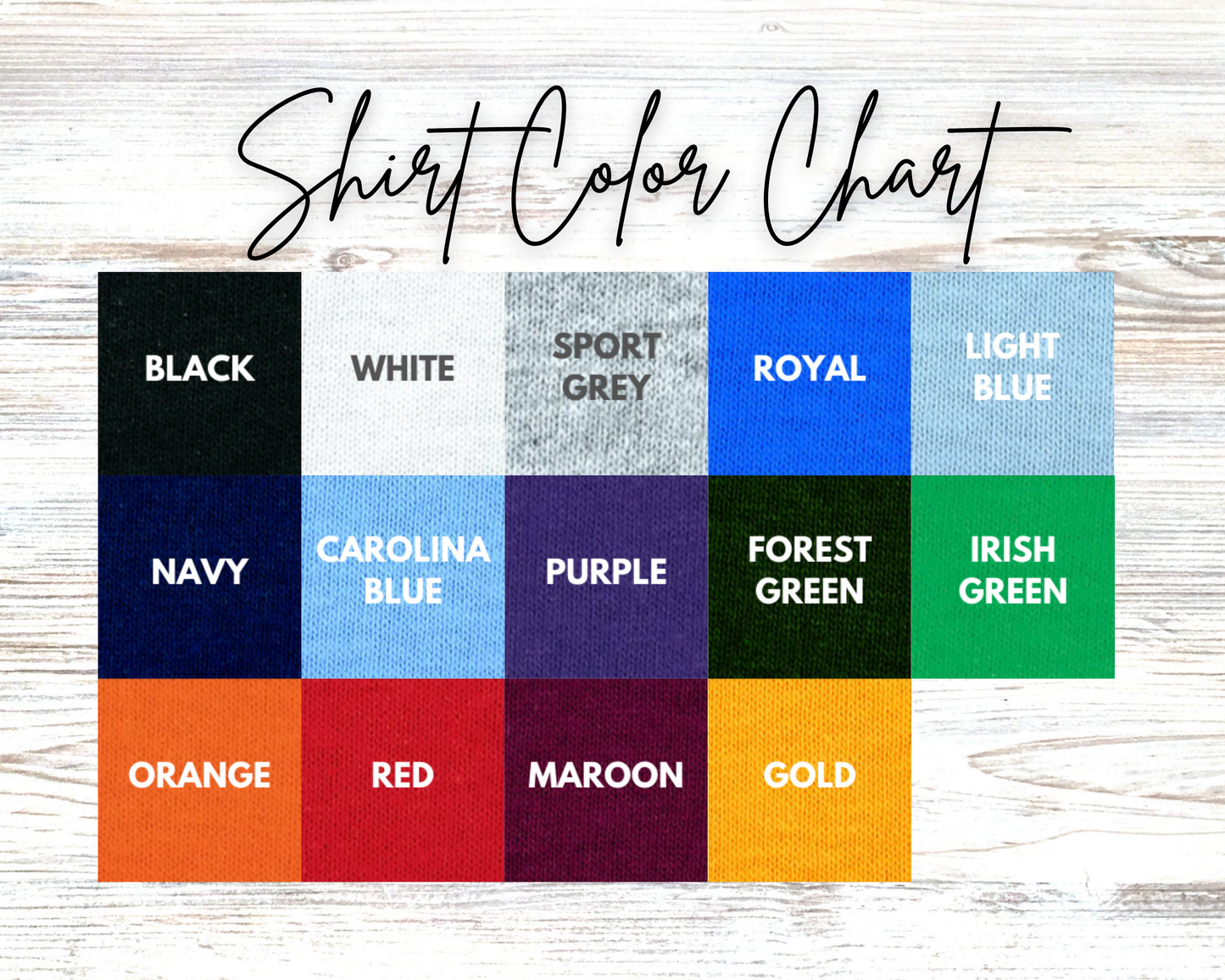 Shirt Color Chart